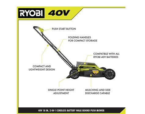 Ryobi Ry401100 40v 18 In 2 In 1 Cordless Battery Walk Behind Push Lawn