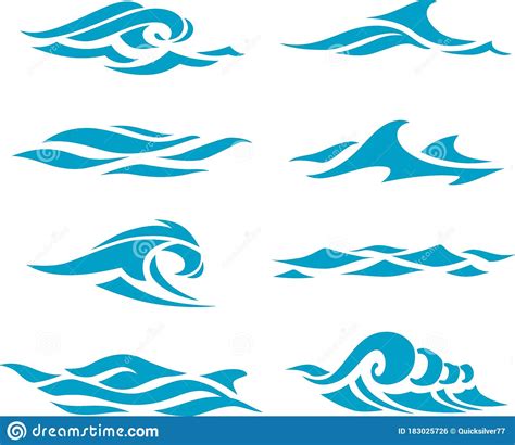 Ocean Waves Set Simple Blue Cut Out Stock Vector Illustration Of