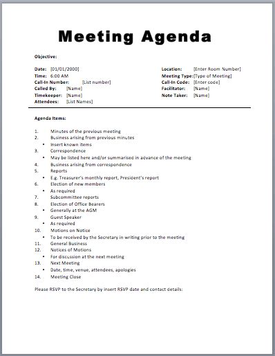 Basic Meeting Agenda Template Printable Meeting Agenda Templates