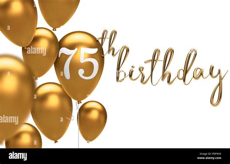 Gold Happy 75th Birthday Balloon Greeting Background 3d Rendering