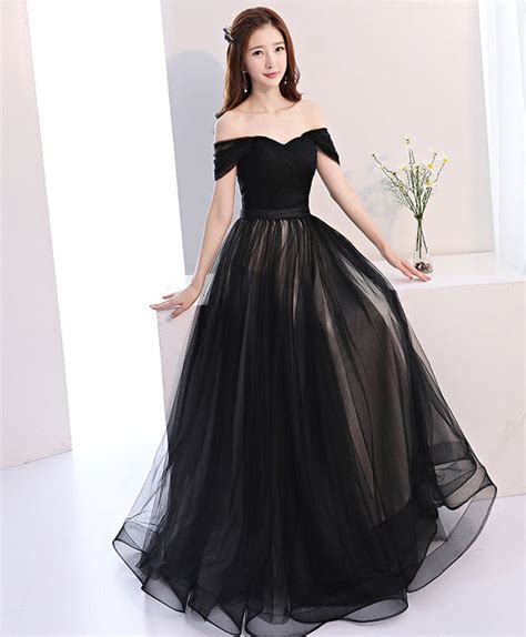 Black Off Shoulder Long Prom Dress Black Evening Dress Shopluu