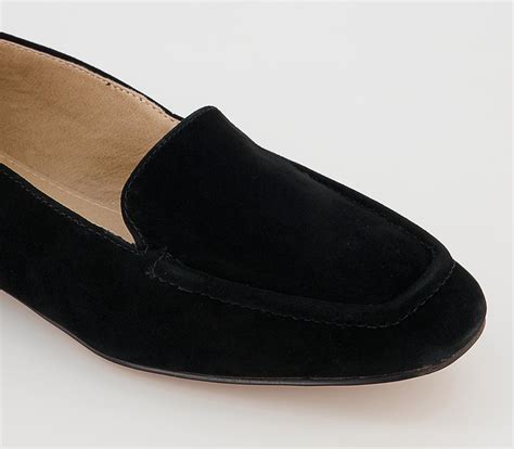 Office Flying Plain Soft Loafers Black Suede Flat Shoes For Women