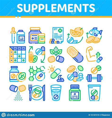 Supplements Collection Elements Icons Set Vector Stock Vector