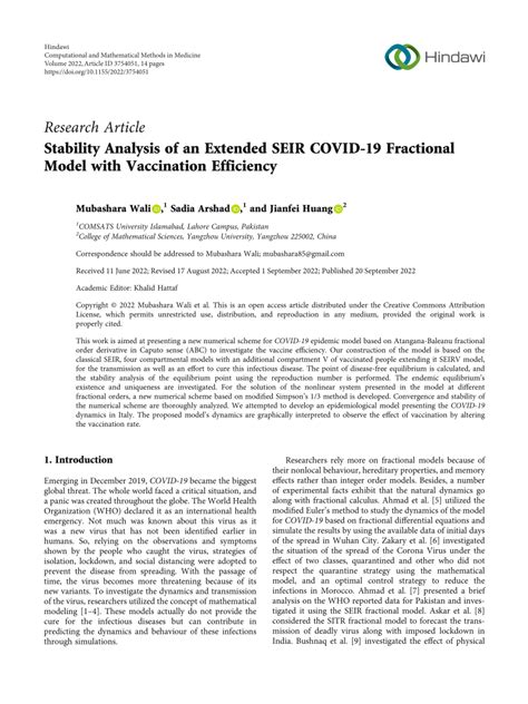 Pdf Stability Analysis Of An Extended Seir Covid Fractional Model With Vaccination Efficiency