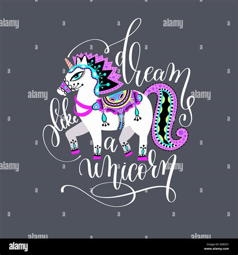 Dream Like A Unicorn Hand Lettering Inscription Stock Vector Image