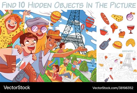 Find 10 Hidden Objects In Picture Puzzle Vector Image