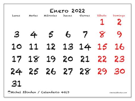 Calendario Enero De 2022 Para Imprimir “46ld” Michel Zbinden Es