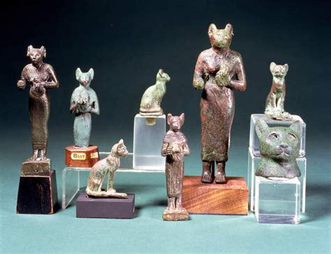 Several Statuettes Of The Cat Goddess Bast And Cat Figurines