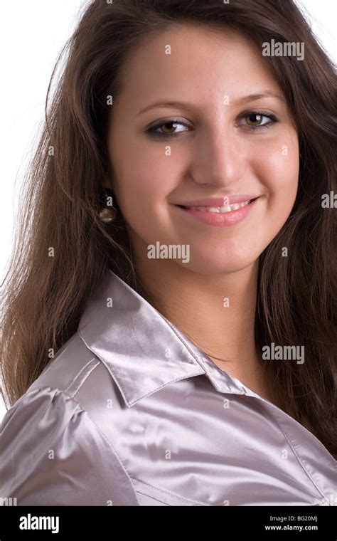 Portrait Of Young Beautiful Smiling Brown Eyed Girl With Long Hair
