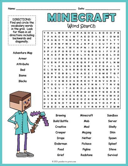 Free Printable Minecraft Word Search Word Puzzles For Kids Childrens
