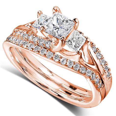 Diamond Me Princess Cut Diamond Bridal Set Ring 1 110 Carat Cttw In 14k Rose Gold Jewelry