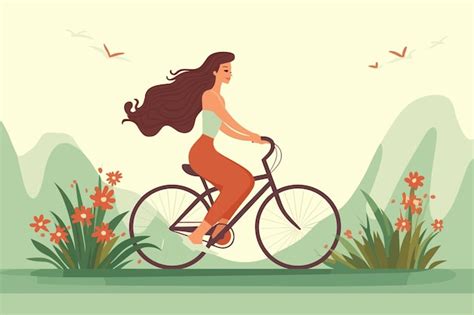 Premium Vector Beautiful Girl Riding Bicycle Vector Illustration