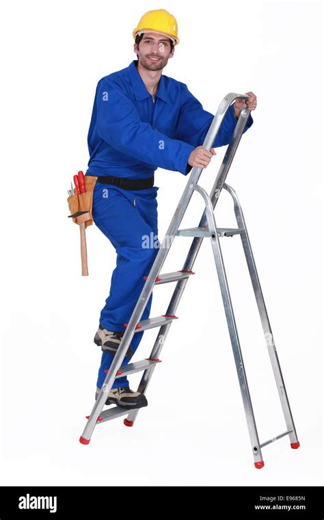 Manual Worker Climbing Ladder Stock Photo Alamy