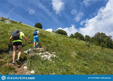 Trekking Scene In The Italian Alps Editorial Stock Photo Image Of