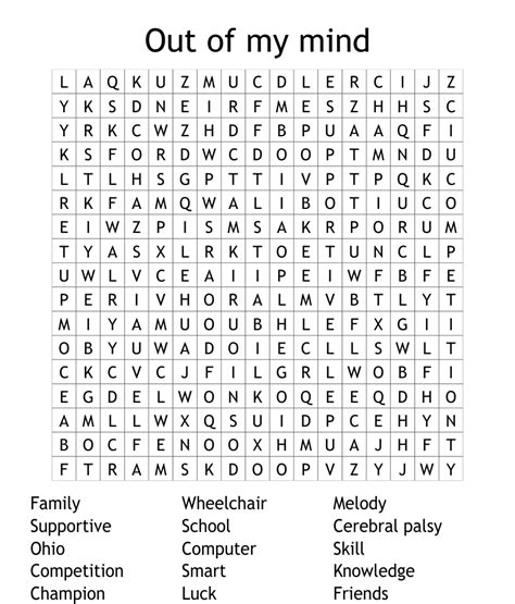 Out Of My Mind Word Search Wordmint