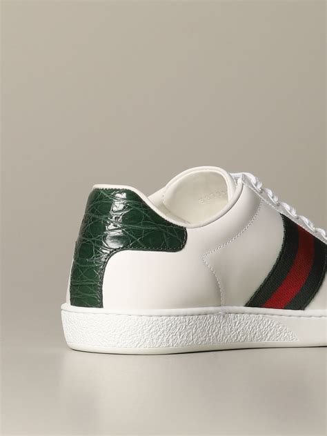 Gucci Ace Leather Sneakers With Web Bands Sneakers Gucci Women White
