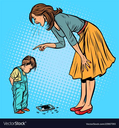 Mother And Guilty Son Broken Phone Royalty Free Vector Image