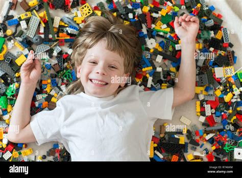 Child Playing With Colorful Toys Boy With Educational Toy Blocks