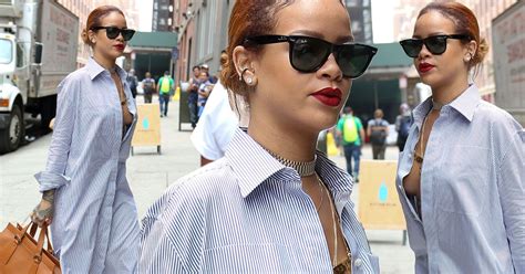 Braless Rihanna Almost Flashes Everything As She Flaunts Boobs In Loose
