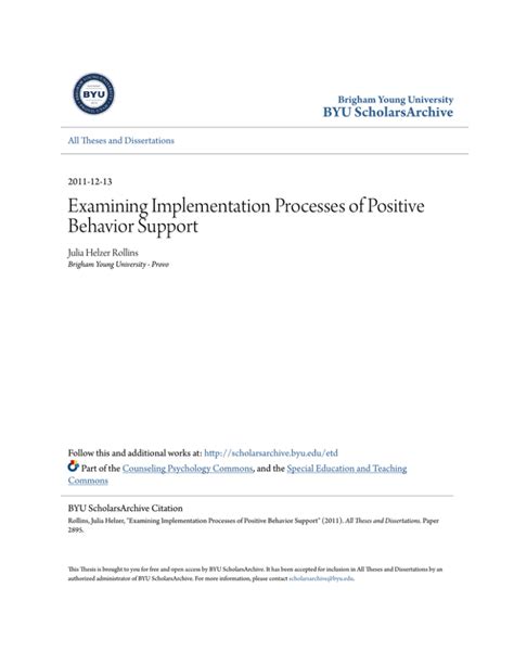 Examining Implementation Processes Of Positive Behavior Support
