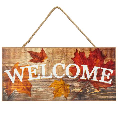 12 Wooden Sign Welcome With Fall Leaves Ap8182