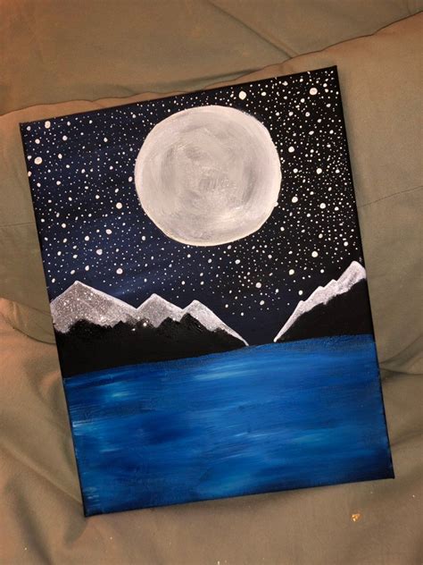 Starry Night In The Mountains Etsy Simple Canvas Paintings Canvas