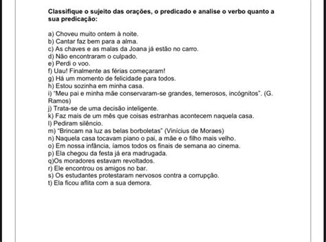 Classifique O Sujeito Das Seguintes Orações