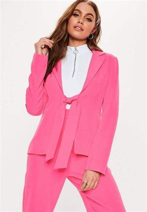 Missguided Hot Pink Tie Front Co Ord Blazer Womens Dress Jackets Coats For Women Womens