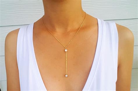 Gold Diamond Crystal Lariat Y Necklace Grevinadesigns Initial Necklace Gold Lariat Necklace