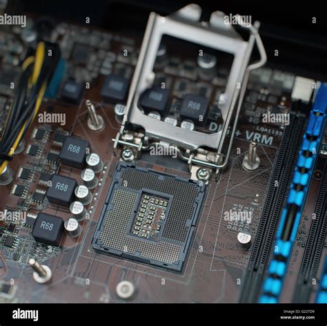 Inside Of Pc Motherboard Cpu Socket And Ram Memory Stock Photo Alamy