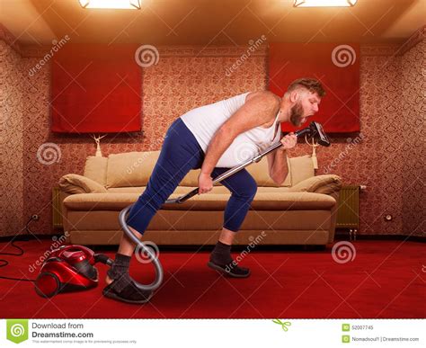 Adult Man Sings To The Vacuum Cleaner Stock Image Image Of Housekeeper Householder 52007745
