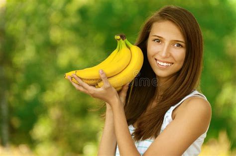 Attractive Woman Holding Bananas Stock Image Image Of Green Beauty
