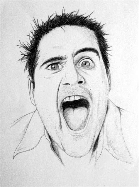 Realistic Drawing Of A Man Screaming Mouth Wide Open Expressive Black