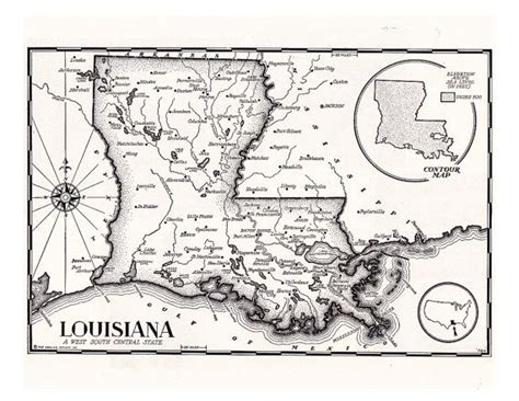 Map Of Louisiana From The 1950s Unique T Or Home Etsy Louisiana