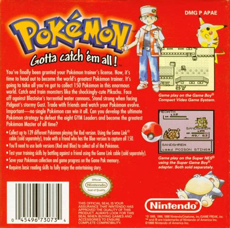 Pokémon Red Version 1998 Game Boy Box Cover Art Mobygames