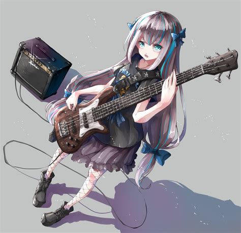 digital art anime flcl bass guitars haruhara haruko musical instrument anime girls hands