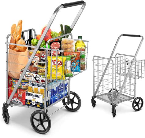 Shopping Cart Jumbo Double Basket Grocery Cart 330 Lbs Capacity