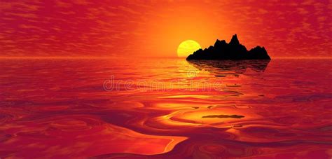 Red Ocean Sunset Over Island Stock Illustration Illustration Of