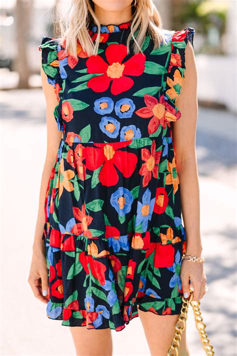 A True Beauty Navy Blue Floral Dress Shop The Mint