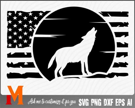 Patriotic Us Flag Wolf Howling Svg American Flag Svg Wolf Etsy
