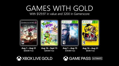 Xbox Live Games With Gold August 2021 Lineup Confirmed