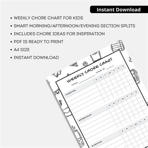 Chore Chart For Kids Printable Chore Chart Responsibility Etsy