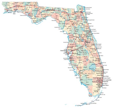 Large Administrative Map Of Florida State With Roads Highways And