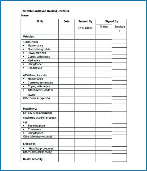 Free Printable Training Checklist Template