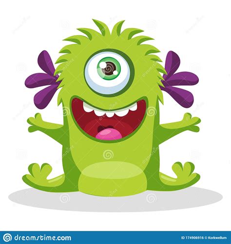 Cute Funny Green Monster With One Eye Vector Illustration Cartoon