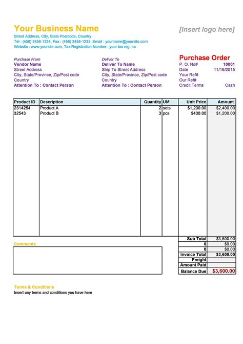 10 Purchase Order Format In Excel Sample Templates Sample Templates