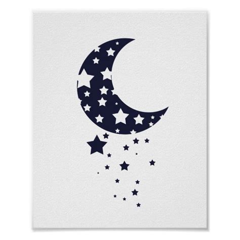 Moon And Stars Silhouette In Dark Blue Poster Zazzle Blue Poster