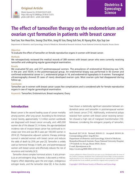 Pdf The Effect Of Tamoxifen Therapy On The Endometrium And Ovarian