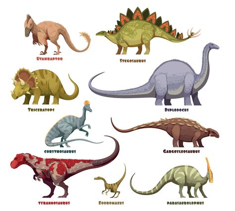 Dibujos Animados De Dinosaurios Con Nombres 4216800 Vector En Vecteezy