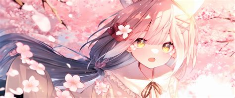 Download Wallpaper 2560x1080 Girl Flower Dress Pink Anime Dual Wide 1080p Hd Background